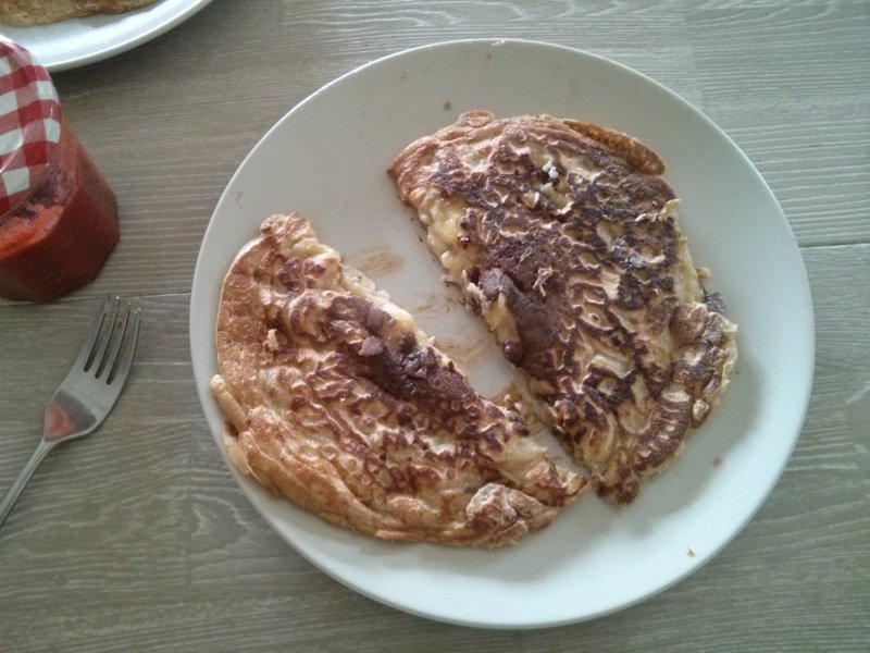Dikke pannenkoek met bananen vulling